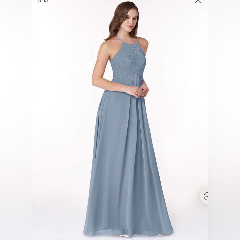 Azazie Dusty Blue A-Line Halter Pleated Chiffon Bridesmaid Dress